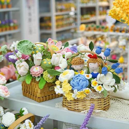 手工diy玫瑰花真花成品毕业季毛线编织自制钩针花束教师节礼物