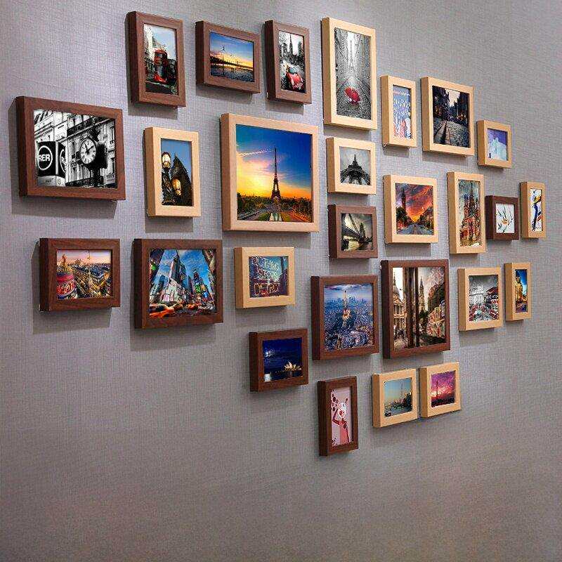 家装简约装饰客厅写真墙创意相框墙欧式壁挂组合写真墙27框覆古