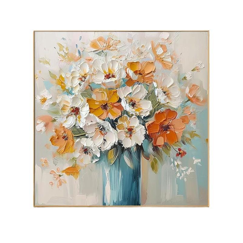 手绘油画美式餐厅挂画轻奢法式玄关装饰画现代风客厅肌理花卉壁画