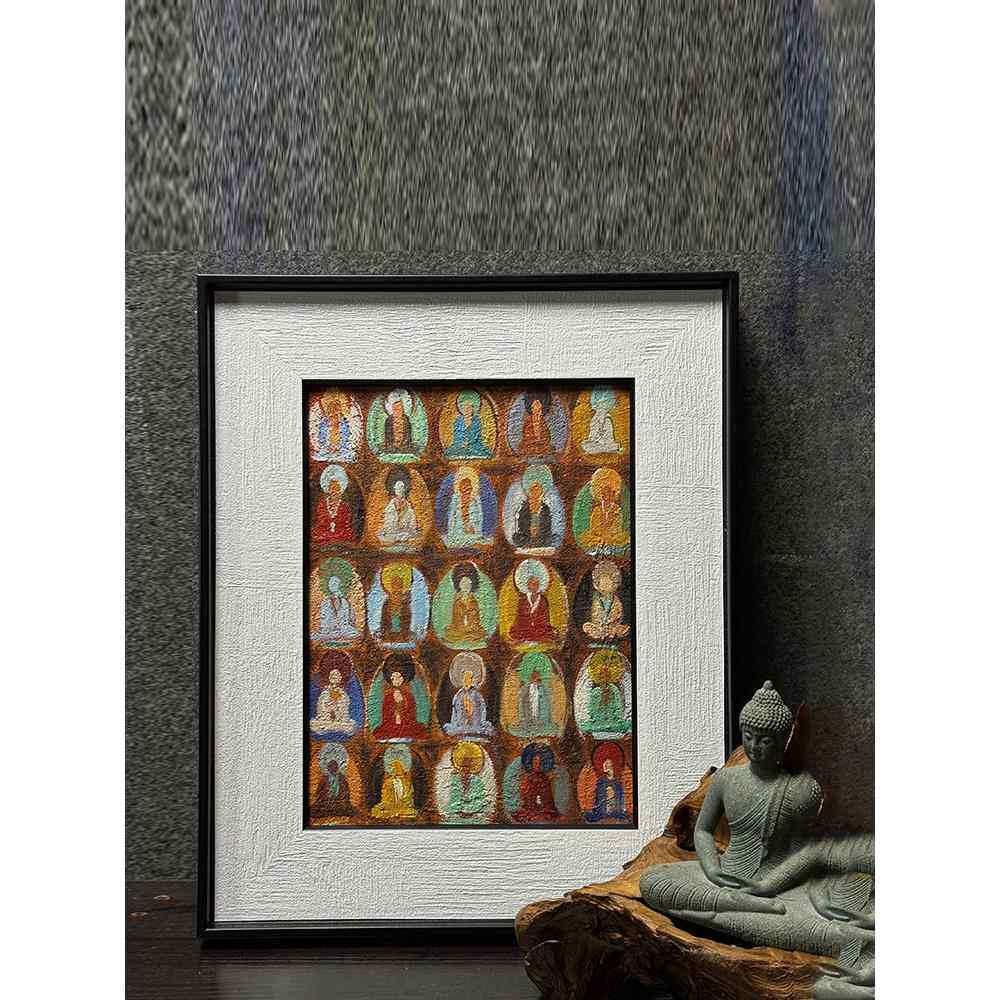 新中式佛像玄关装饰画禅意美学书房挂画小众艺术感餐厅餐边柜壁画