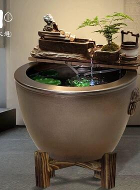 古法养鱼大水缸门海老式陶瓷养鱼缸玄关落地阳台室外庭院流水造景