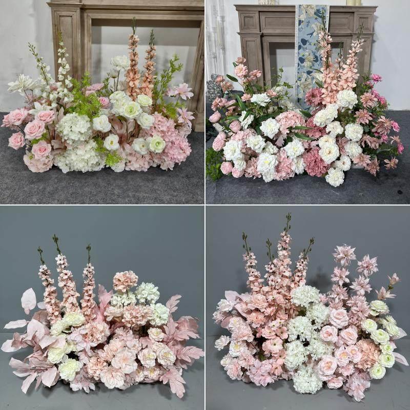 粉色婚庆道具婚礼彷真花排地排花婚礼堂花艺软装订婚宴结婚假花
