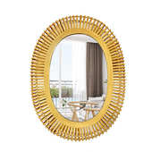 田园风草藤编装 复古民宿藤艺手作梳妆镜子卧室浴室挂墙圆镜 饰镜