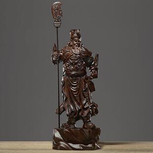 黑檀木雕关二爷神像实木关羽关公摆件客厅装饰红木武财神关圣帝君