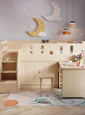 实木儿童半高带衣柜多能上床床下组合床小户型储物功床书00126桌