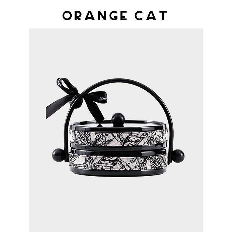 ORANGE CAT水果盘家用干果盘带盖子双层陶瓷糖果盒高端精致双层果