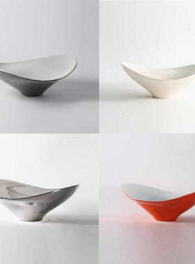 现代简约餐桌陶瓷椭圆形果盘样板房间酒店软装饰品客厅茶几插花器