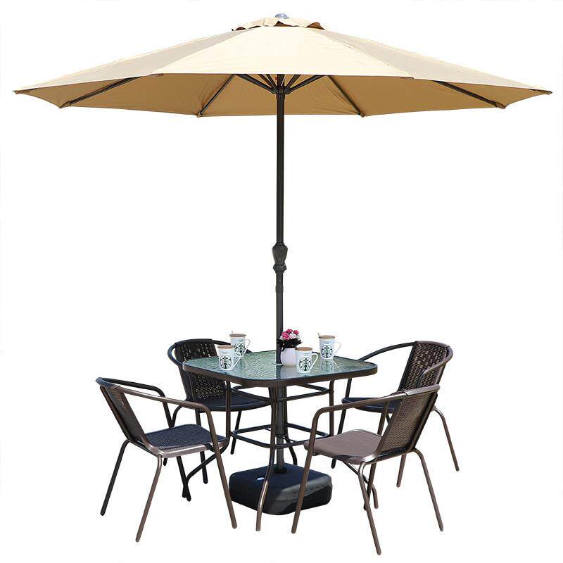 户外桌椅伞组合室外铁艺遮阳伞阳台休闲五件套小茶几藤椅防水花园