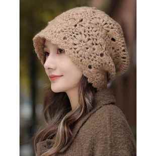 春毛线帽子女款春秋手工编制针织帽2026新款保暖遮白发妈妈0129e