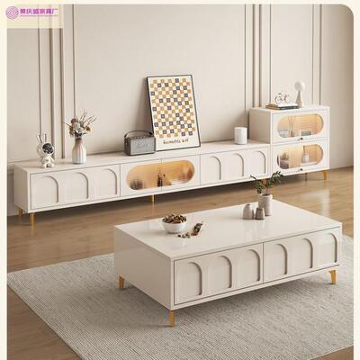 款奶风电视柜客厅新款20油24视891款电柜客厅新奶油风茶几电视柜