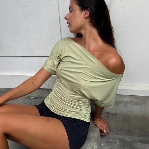Women's Cinched Waist Asymmetrical One Shoulder Crop Top