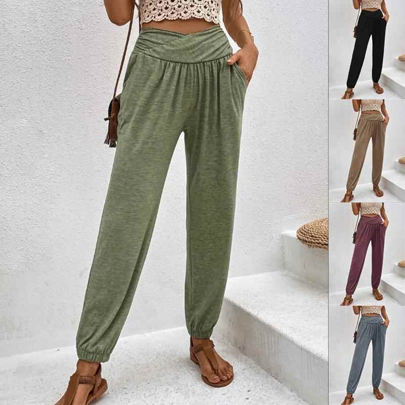 trousers cuff waist high pocket loose casual pants home