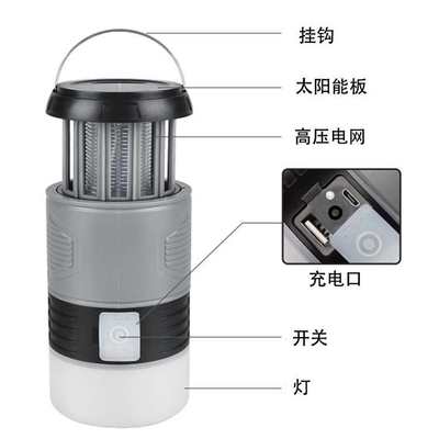 户外露营灯新款太阳能灭蚊灯多功能充电野营灯手提照明灯灭蚊帐篷