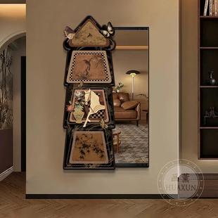 玄关子壁拉 饰中画FOG暗藏式 古风可推全身镜隐藏式 穿衣镜隐形镜装