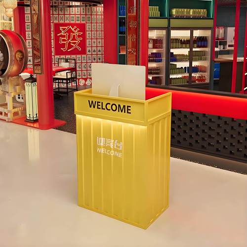吧台收银柜台网红带灯柜台酒吧餐饮铁艺咨 咨询台工业风小型前台