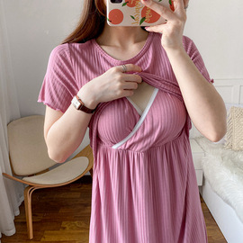 带胸垫孕妇睡衣可哺乳睡裙夏季薄款莫代尔连衣裙喂奶衣家居服夏装