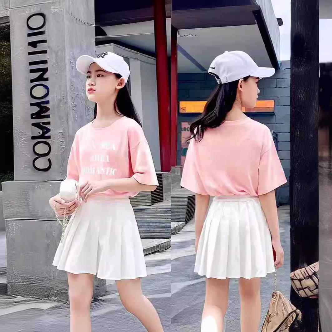 女童纯色裙百褶裙夏季儿童夏装短裙女孩中大童裙子夏天白色半身裙