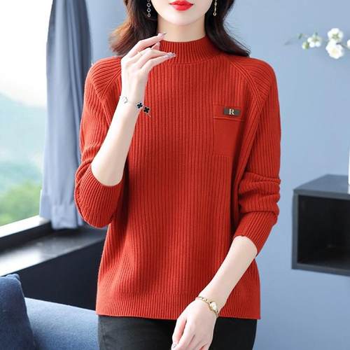 新款洋气秋冬大码女装高领坑条针织衫毛衣女基础款宽松显瘦1218h