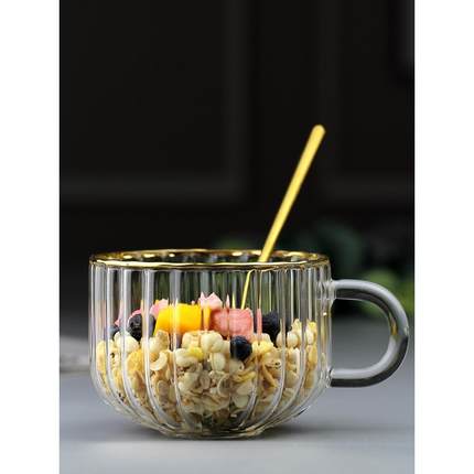 高硼硅玻璃杯耐高温防爆水杯精致早餐杯牛奶杯女花茶杯家用咖啡杯