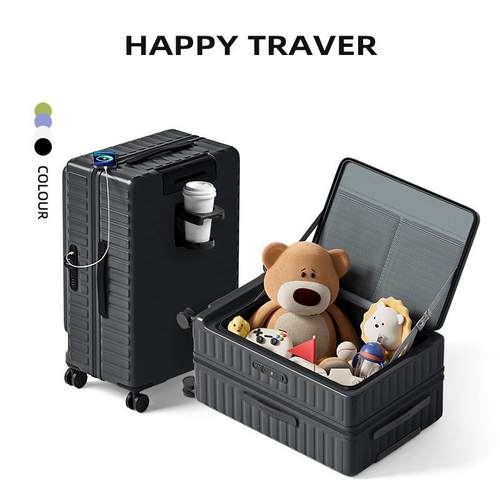 新款深仓容量行李箱女前大置侧 开登盖机箱多功能旅行密码皮箱拉