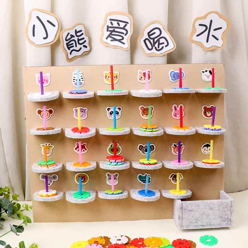 幼儿园咕咚喝水区进区卡环创材料区角饮水记录表小熊爱喝水补水站