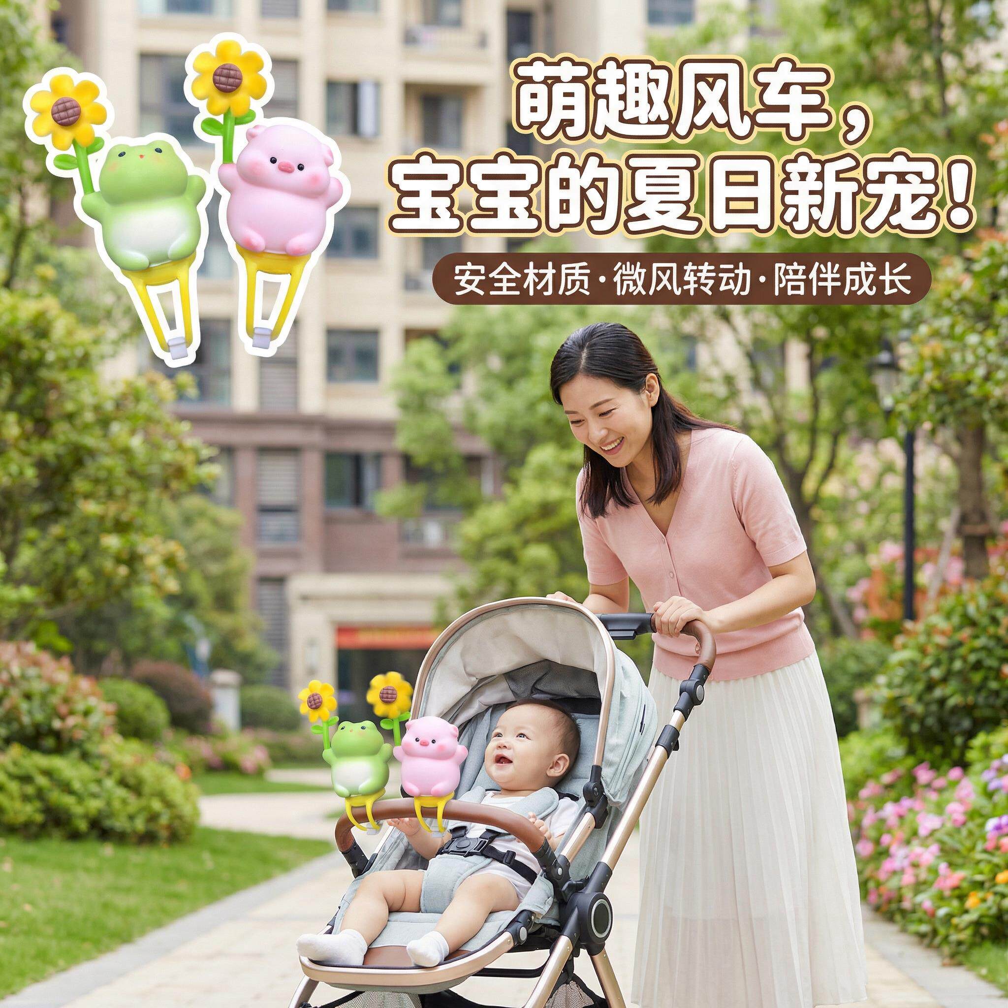 夹在婴儿车上的玩具宝宝挂件小风车推车电动车自行车装饰遛娃神器
