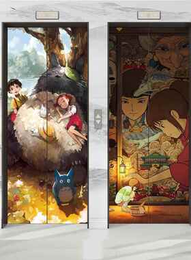 动漫电梯门贴纸2025新款一梯入户门龙猫卡通创意防水遮丑装饰贴画