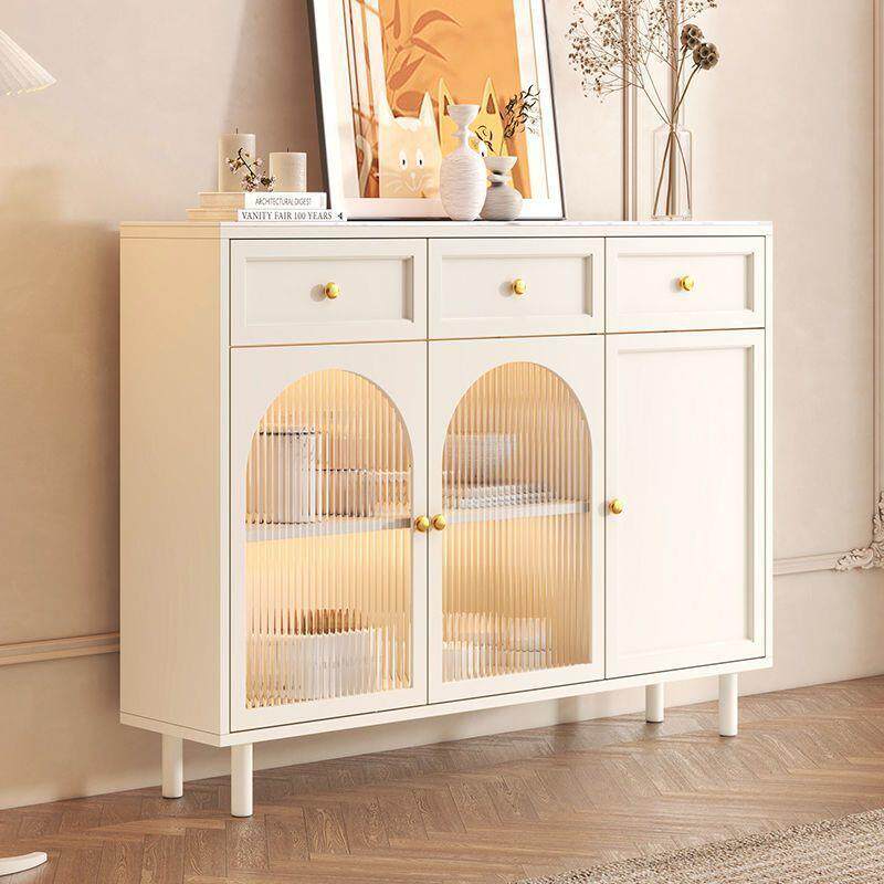 奶油风餐边柜靠置墙厨法UPT式房客收纳柜岩板茶水厅柜物柜餐边柜