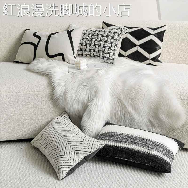 现代简约轻奢黑白色系抱枕客厅沙发腰枕腰靠垫靠枕办公室卧室床上