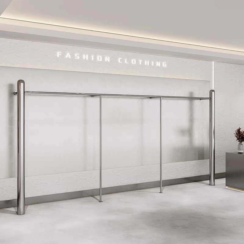 不锈钢服装店展示架上墙落地式女装店货架网红侧挂服装陈列挂衣架