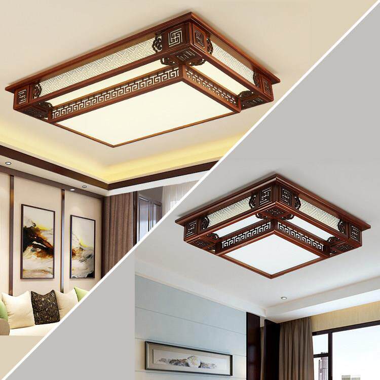 现代中式长方形客厅吸顶灯大气LED正方形实木饭厅灯彷古卧室灯具