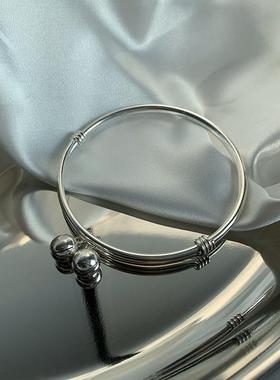 高档一十七9手作 99银实心手镯 平安乐招喜财纳福铃铛纯银足手环