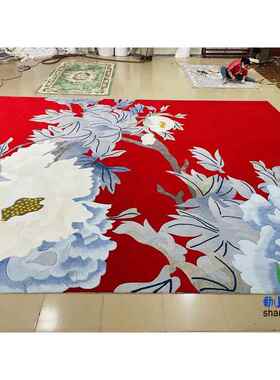中国厅风红色田园牡丹花羊朵手ZWO工进口毛大接待室贵宾室会室地