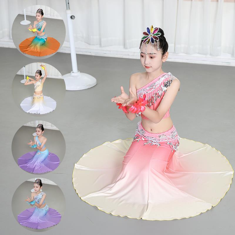 新款儿童傣族舞蹈演出服女童傣族孔雀舞包臀鱼尾裙幼儿民族表演服