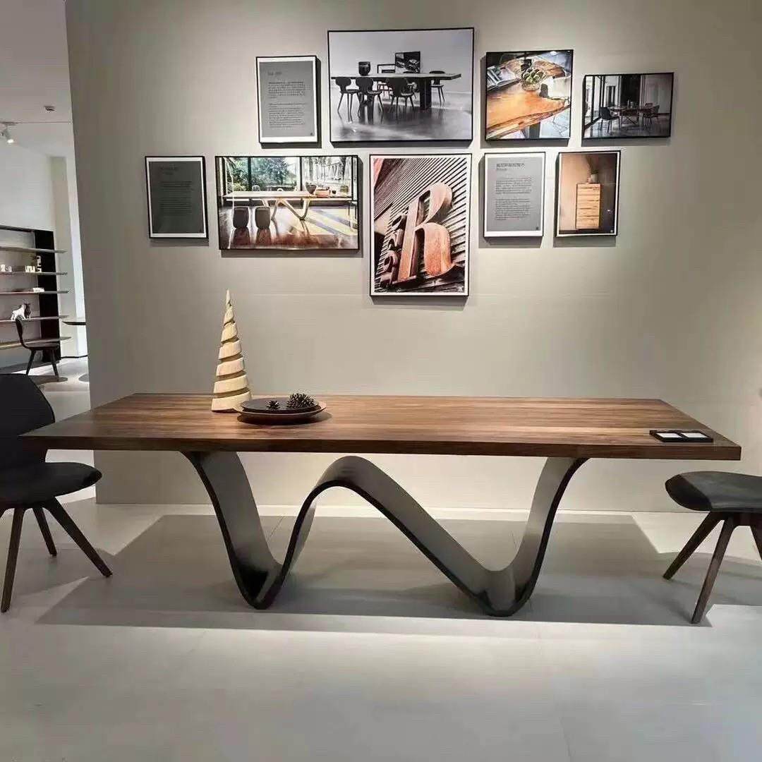 北欧轻奢实木办公桌原木大板桌简约设计师长桌创意会议桌家用餐桌