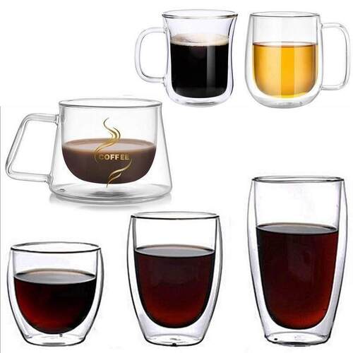 Transparent Double Bottom Glass Coffee Cup Milk Whiskey Tea