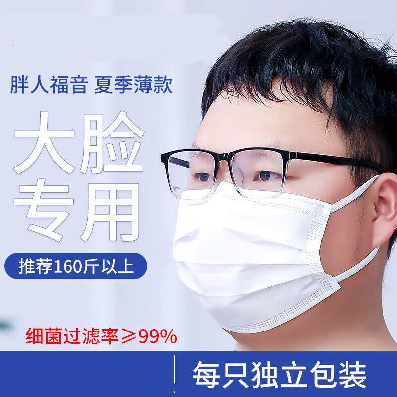 医用外科大脸专用口罩夏季薄款加大码一次性三层大号男士女不勒耳