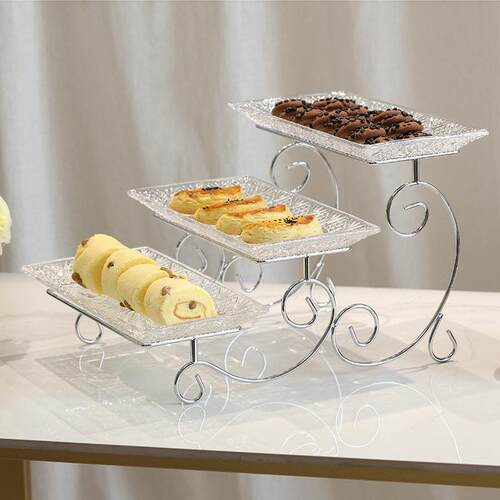 European style glass 3-layer fruit tray dessert cake rack