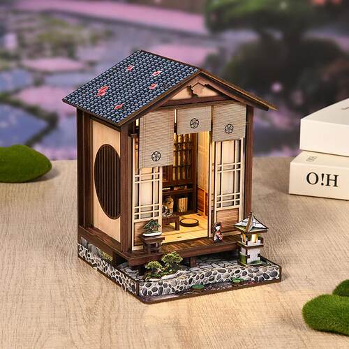 日式苔灯和庭diy小屋3d立体拼图手工创木制书立建筑模型摆件礼物