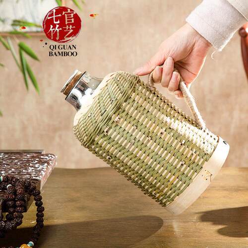 手工竹编复古文艺竹皮家用保温瓶壶玻璃内胆暖瓶开水瓶热水瓶