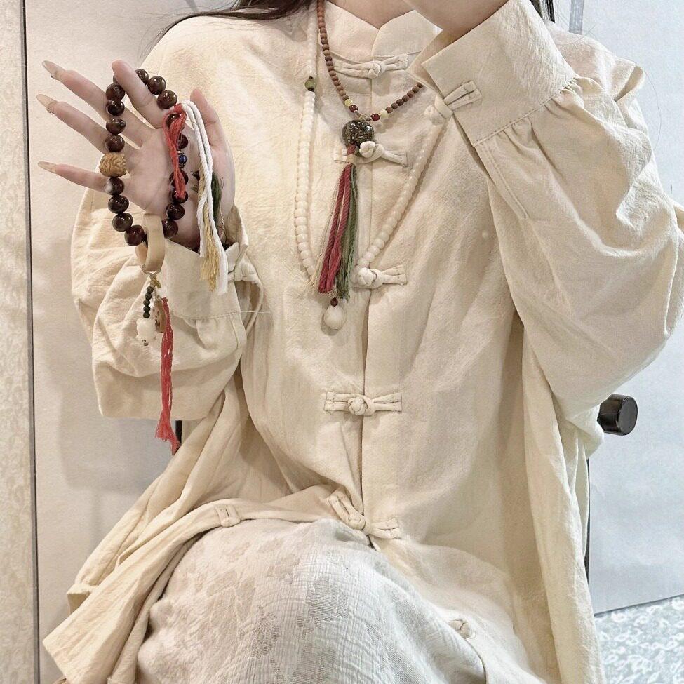 改良汉服古风佛系禅意女装新中式太极服唐装上衣衬衫禅服棉麻套装