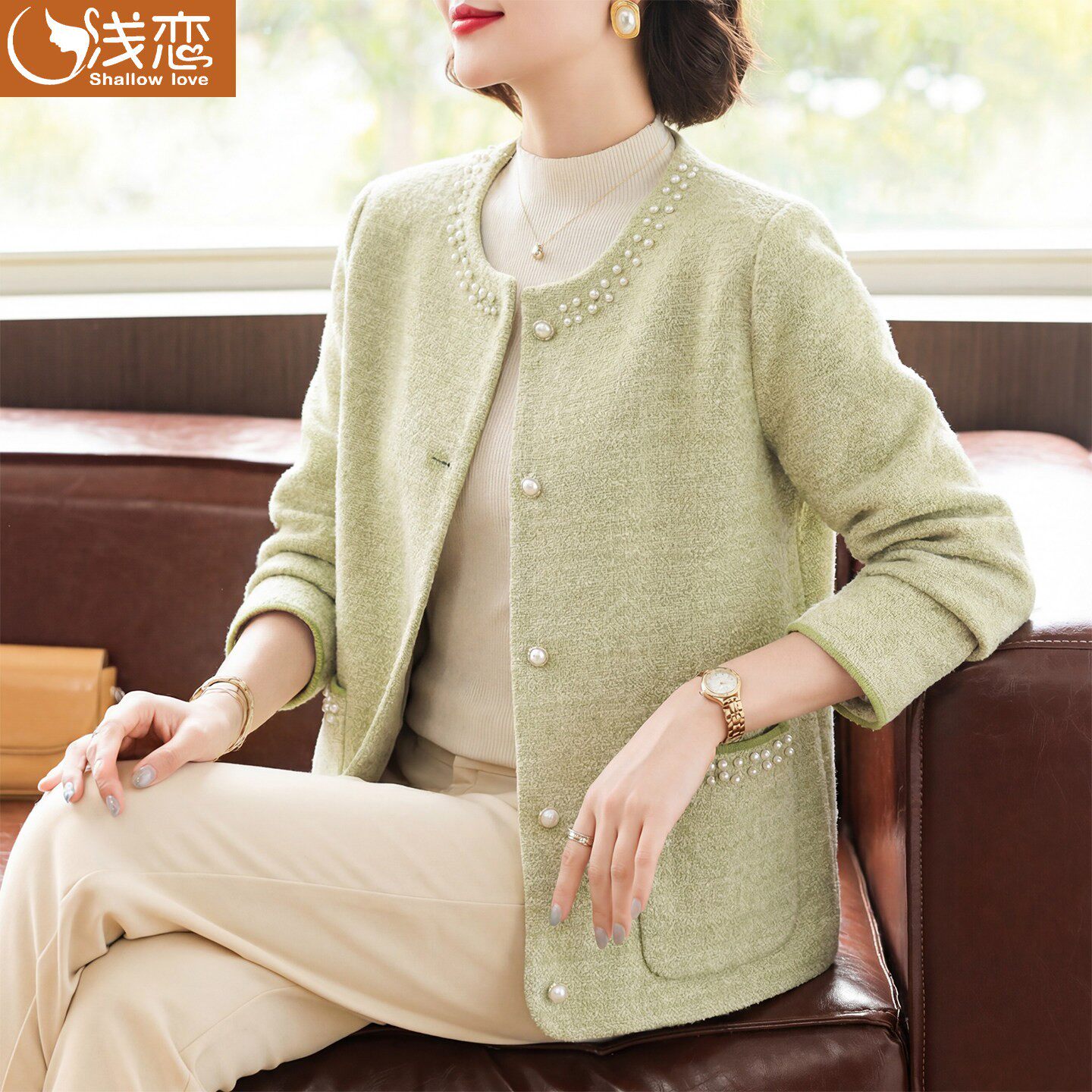 妈妈洋气高贵短款外套中年女装春装2026新款中老年春秋针织上衣服
