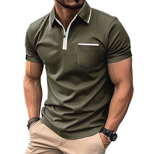Men's short sleeved shirt, men's lapel pocket T-shirt,