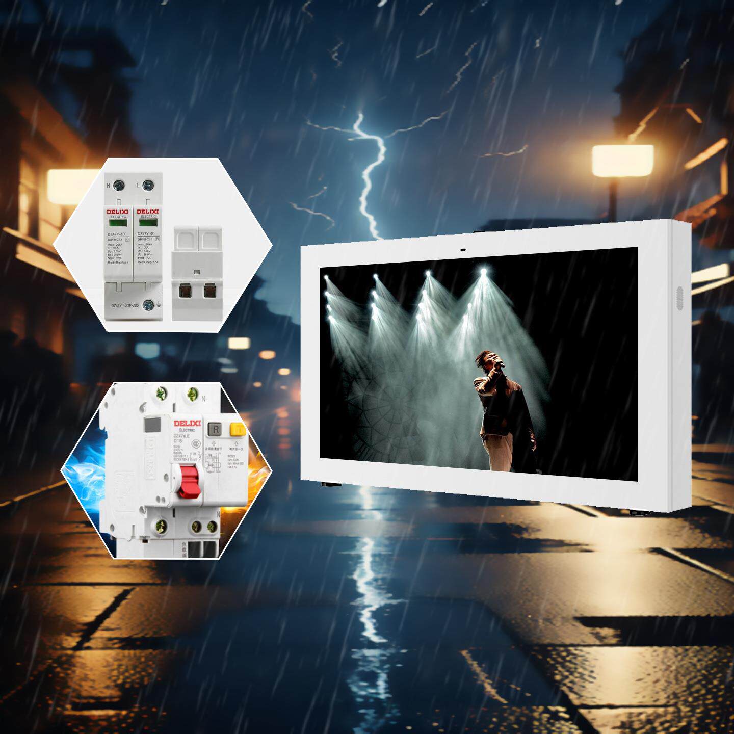 户外广告机横屏壁挂墙液晶高亮防雨水防雷景社区公园室外宣传发布