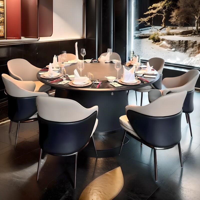 新中式酒店餐桌电动大圆桌实木岩板中间平行转盘会所饭店火锅30人