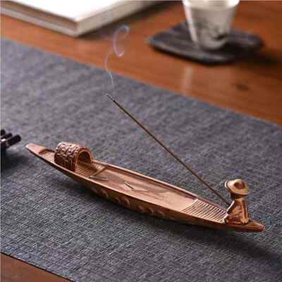 创款多见描述用线插香托点香新沉座一叶扁舟办公居家室香内摆件香