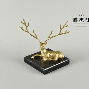 欧式合金麋鹿摆件客厅酒柜隔断柜茶几桌面美式大理石软装饰品