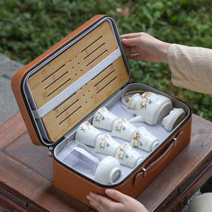 家用轻奢茶壶茶杯茶盘户外便携式 羊脂玉旅行功夫茶具套装 高档白瓷