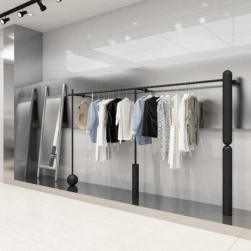 服装店展示架黑色加粗立柱落地式中岛挂衣架男女装店上墙陈列货架