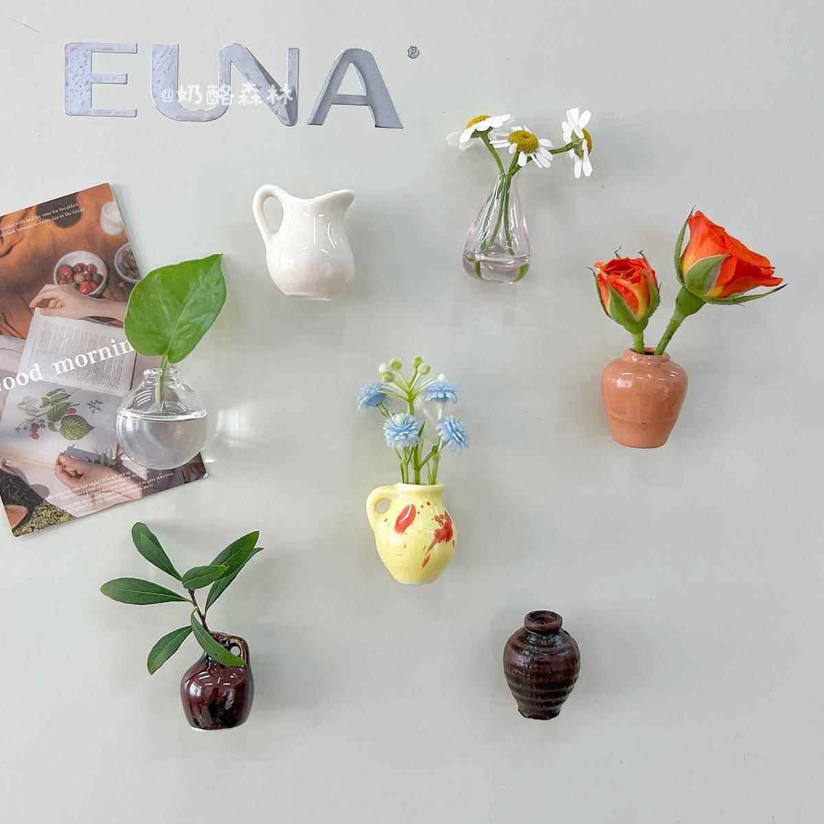 ins风迷你陶瓷小花瓶冰箱贴磁吸个性创意3D立体水培插花中国风,家居饰品,冰箱贴,淘宝优惠券,粉丝福利购,淘宝优惠卷